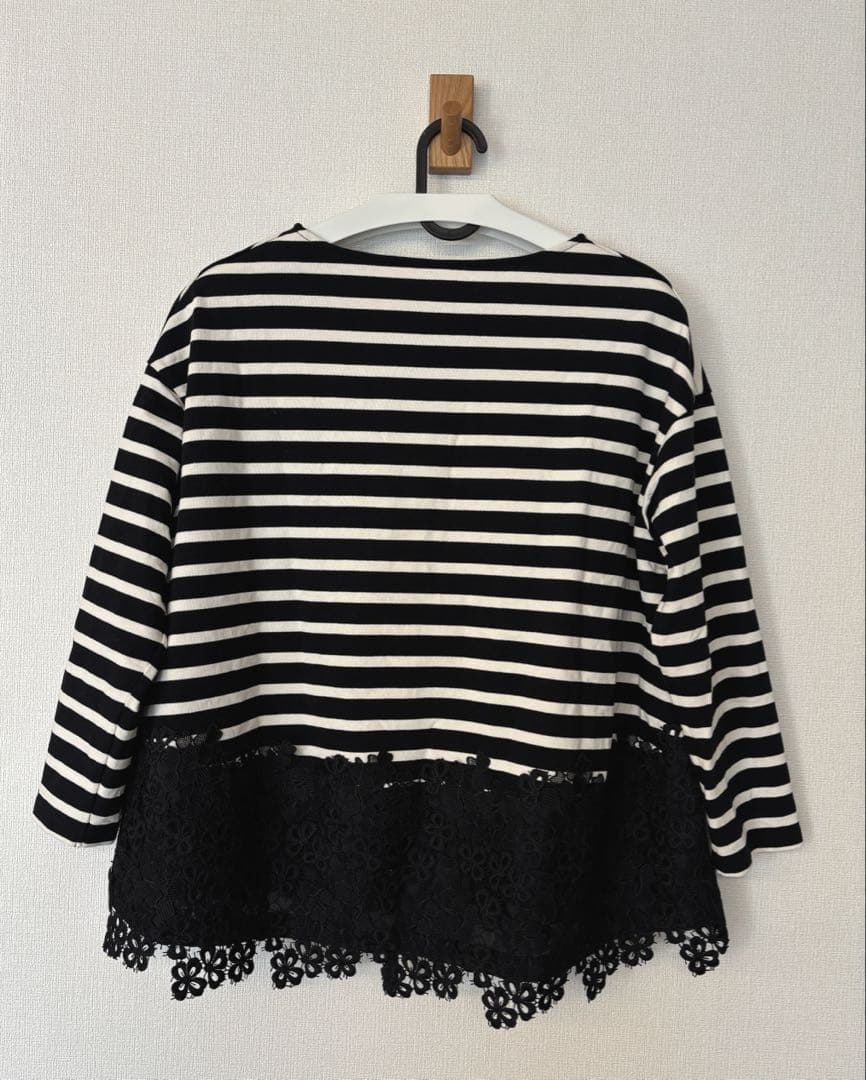 ビアズリー 長袖裾レースカットソー ボーダーカットソー 裾レース　訳あり