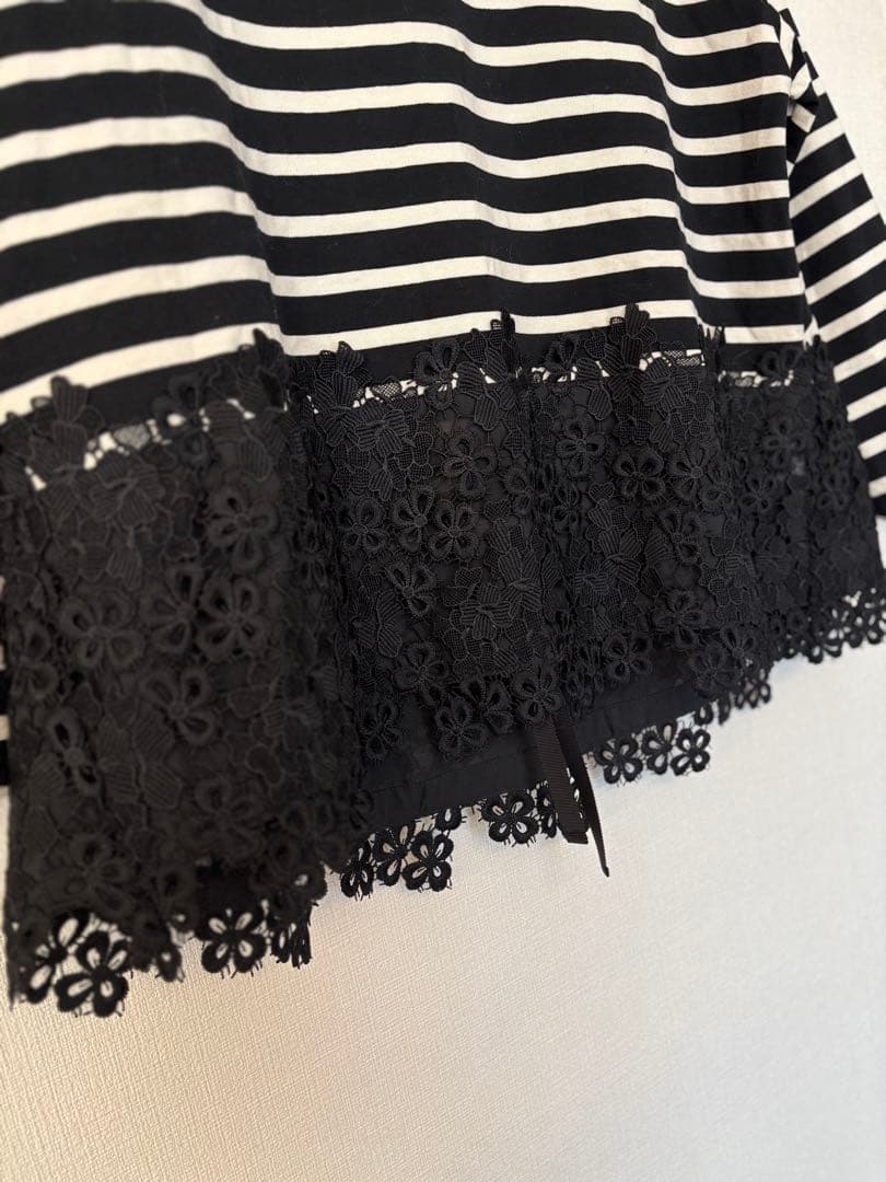 ビアズリー 長袖裾レースカットソー ボーダーカットソー 裾レース　訳あり