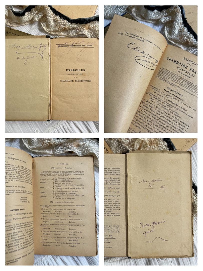 ◆SALE◆フランスアンティーク｜100年前古書教科書詩集手書きハガキ紙もの挿絵