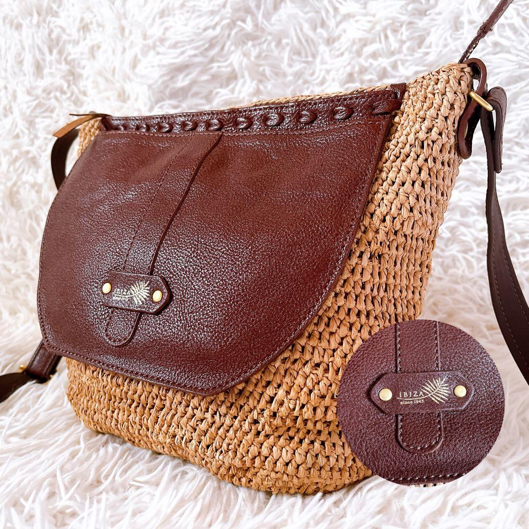 美品✨IBIZA イビサ ラフィア かごバッグ ショルダーバッグ ナチュラル