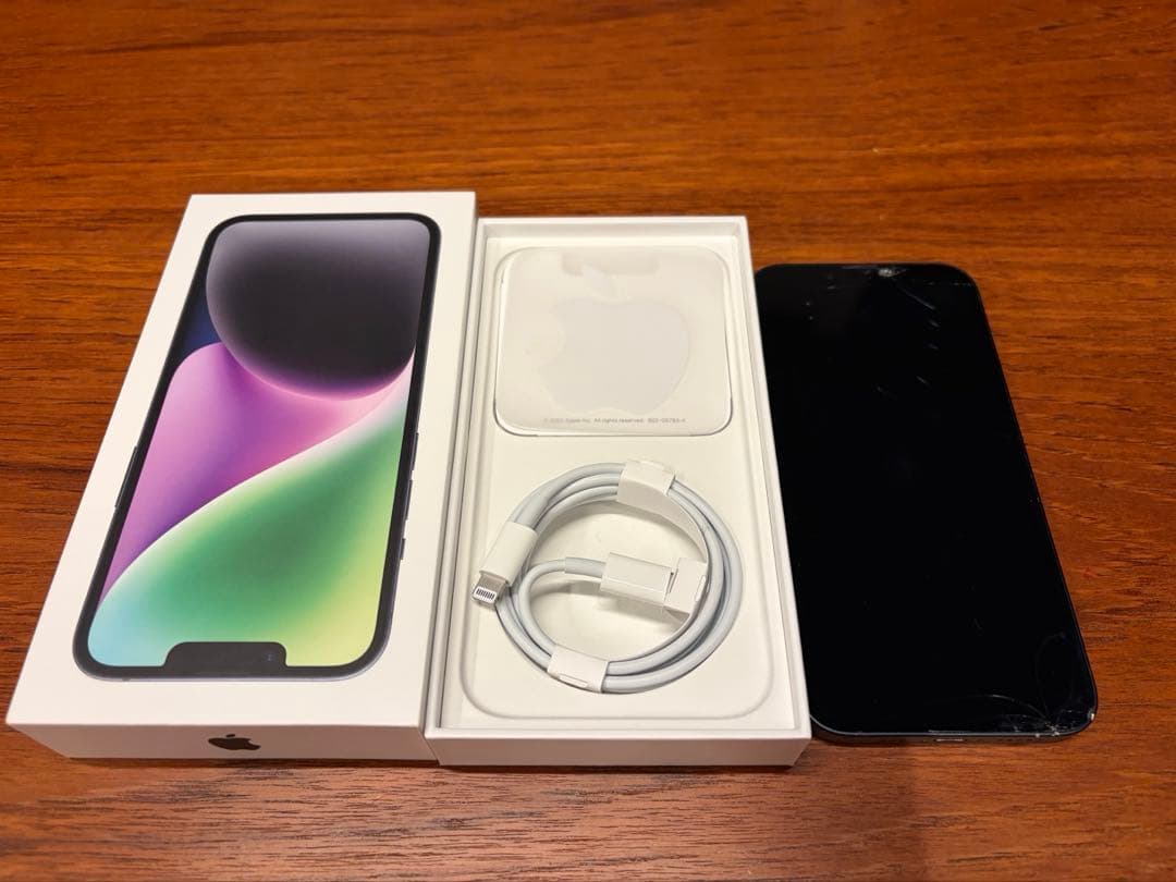 Apple iPhone 14 128G本体 画面ひび割れあり　ケースつき