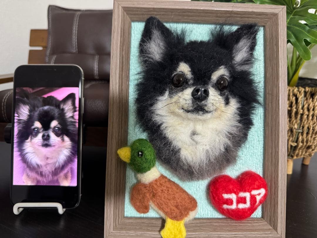 わんこ限定　うちの子プレート　わたわたペットの羊毛フェルト作品