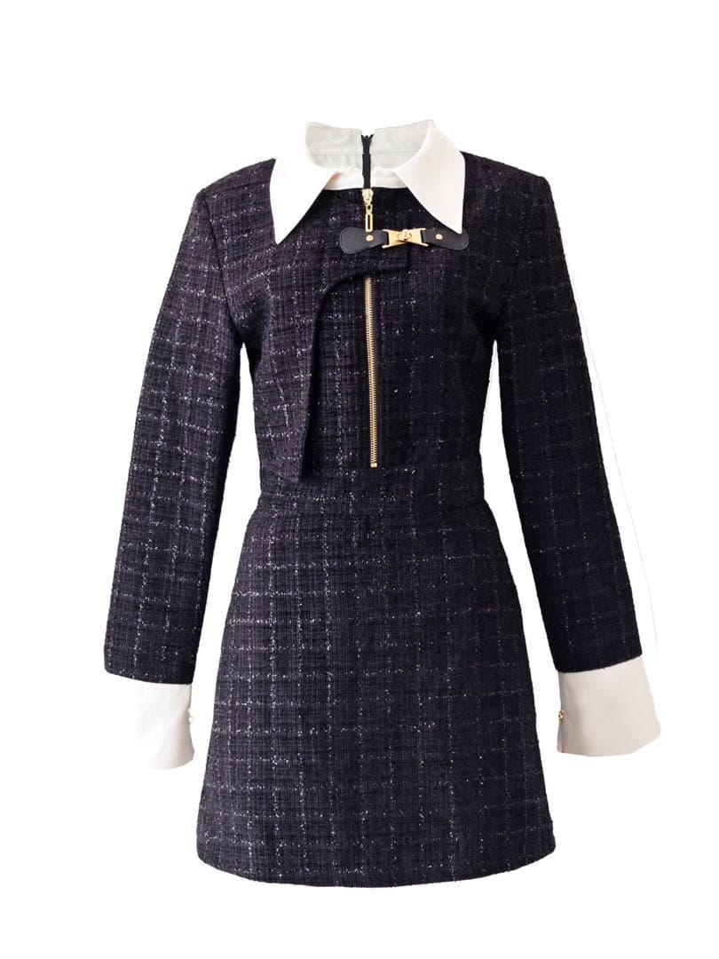 ワンピース Randy Asymmetry buckle tweed dress