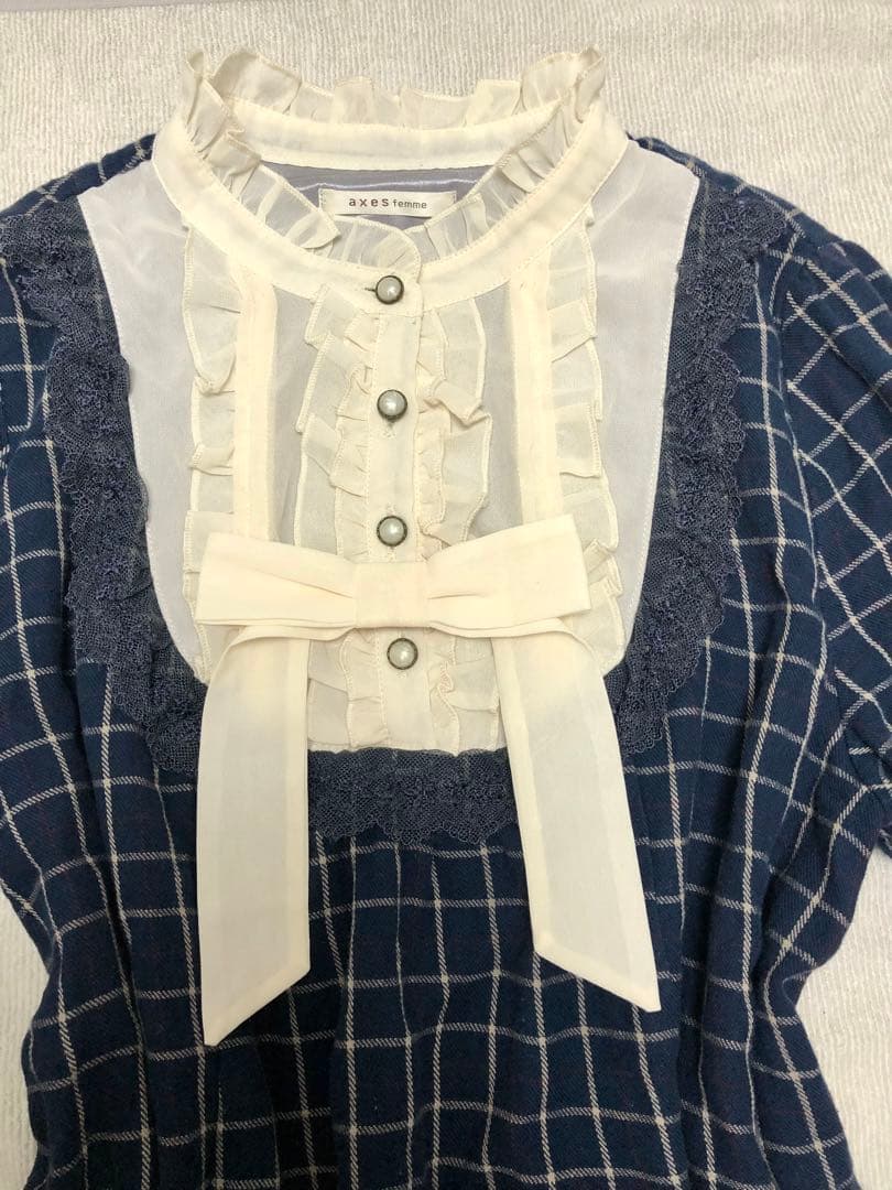 axes femmeリボン　フリルワンピース　チェック　リズリサ姫系