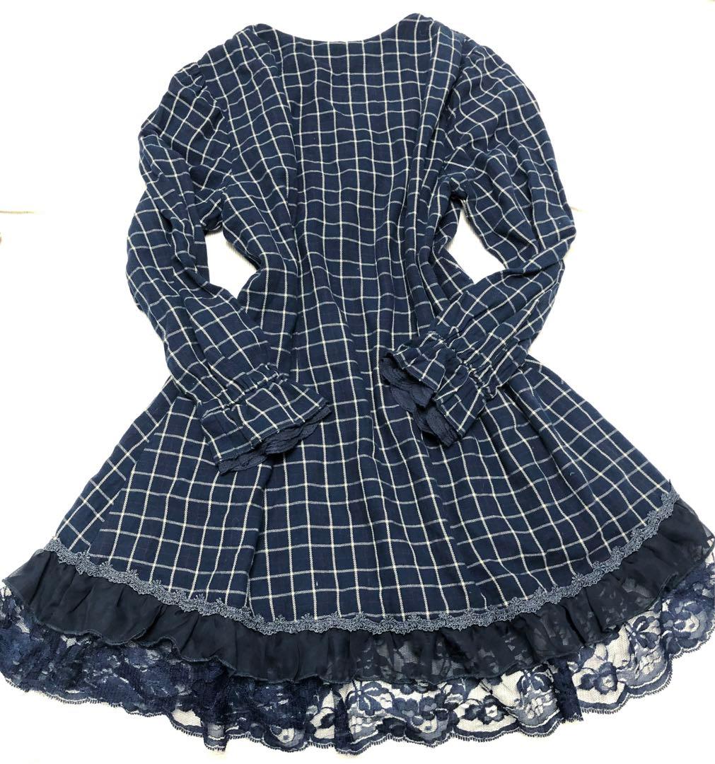 axes femmeリボン　フリルワンピース　チェック　リズリサ姫系