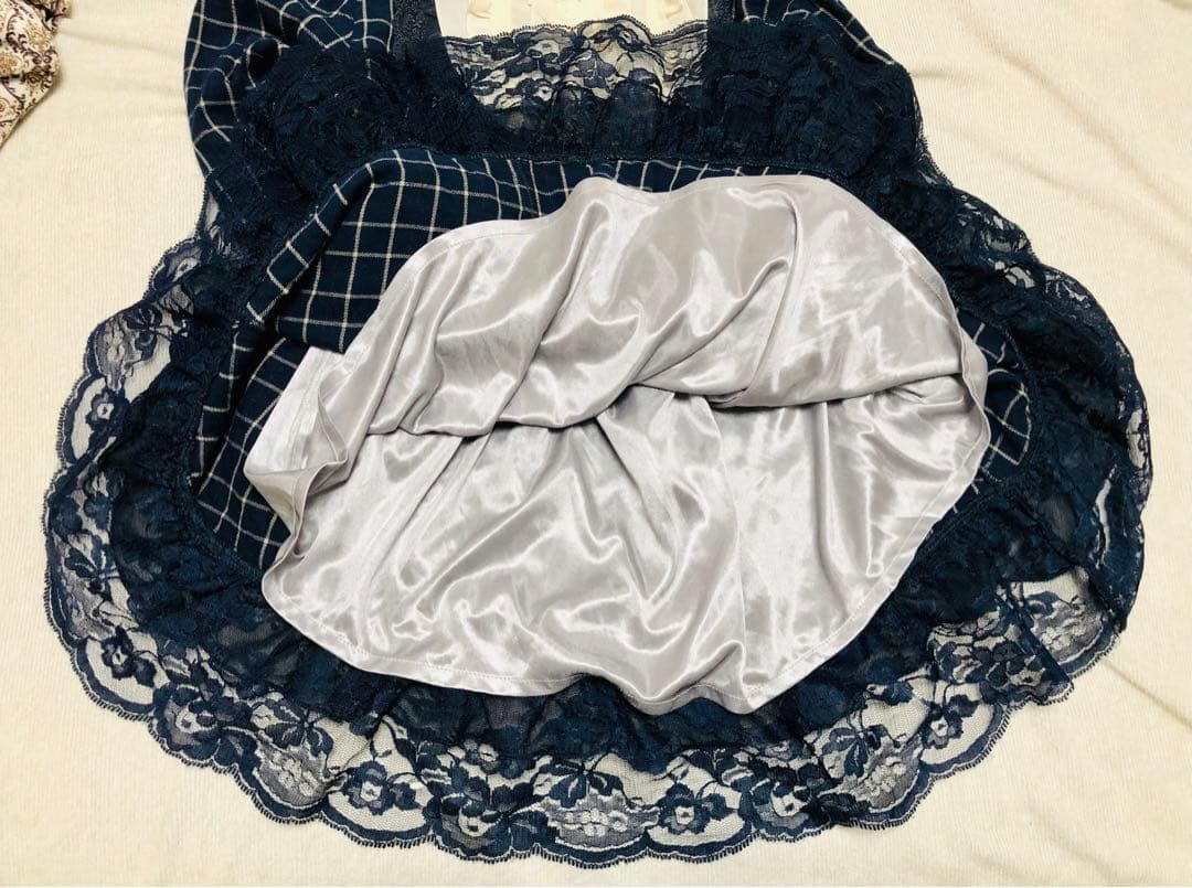 axes femmeリボン　フリルワンピース　チェック　リズリサ姫系