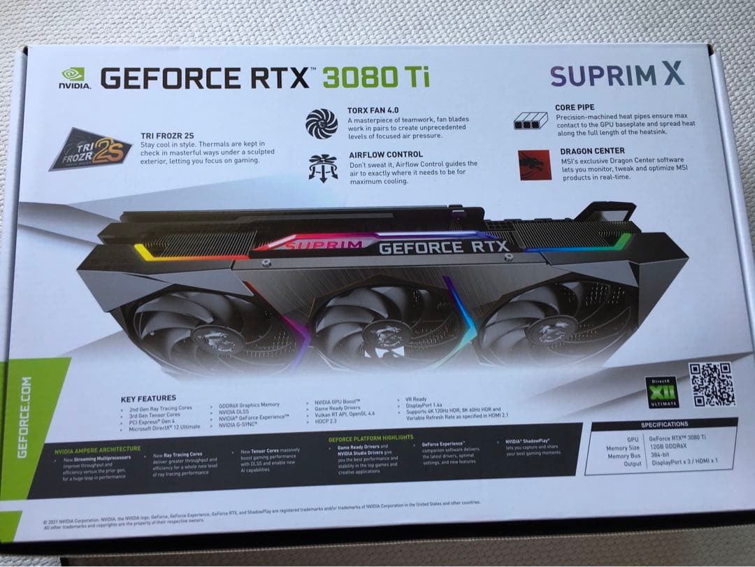 GeForce RTX 3080 Ti SUPRIM X 動作品