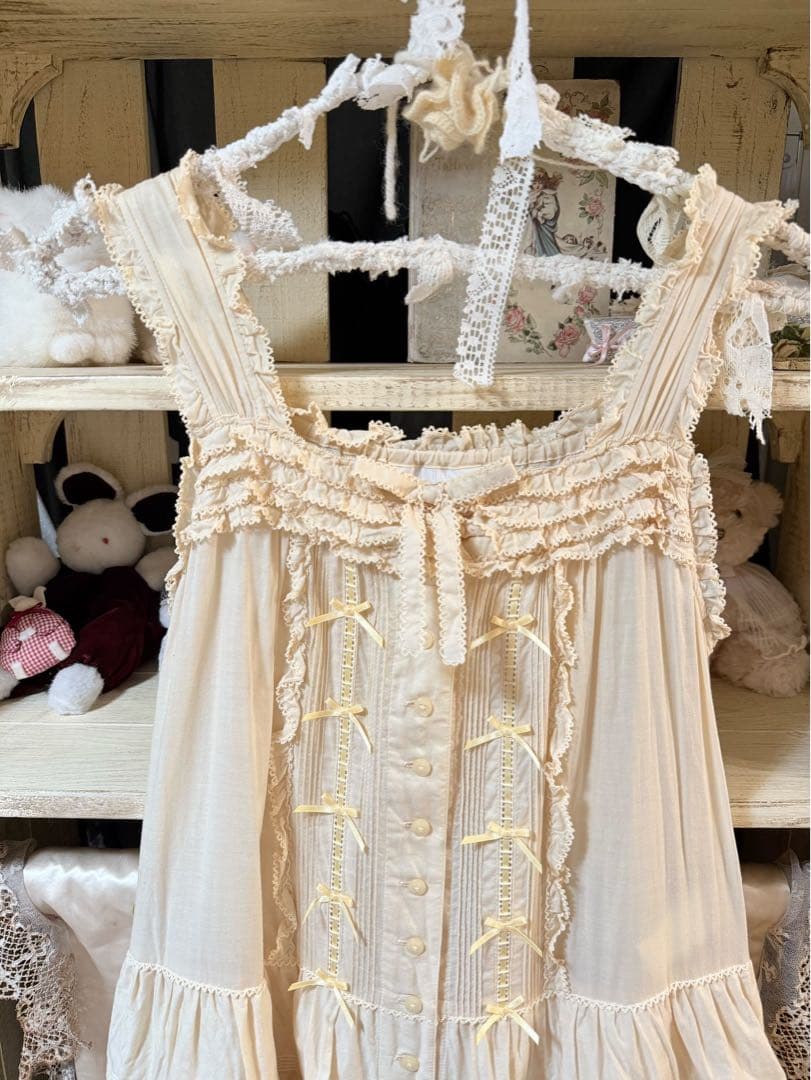 pinkhouse フリル付きクリームイエローノースリーブワンピース