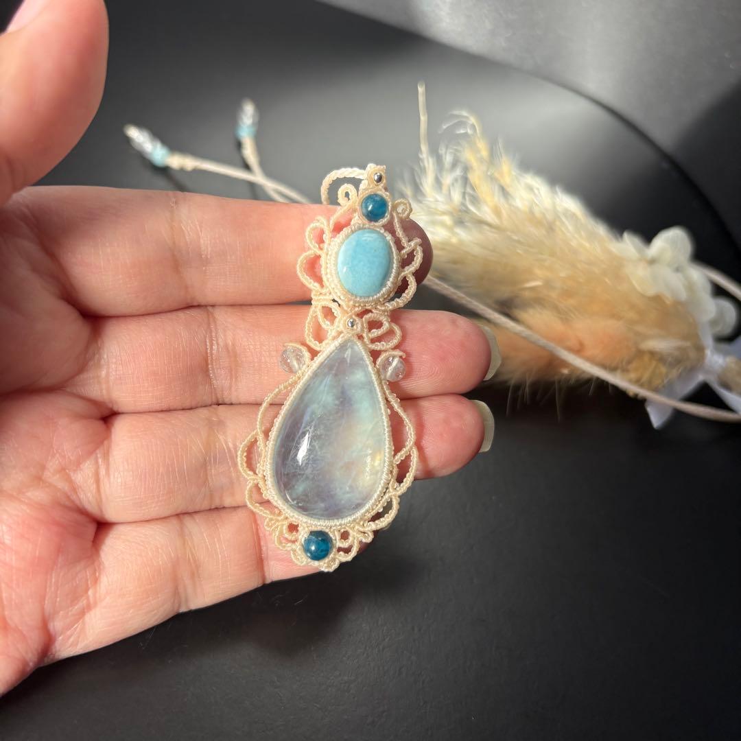 アクアマリン×ラリマー×アパタイトビーズのマクラメネックレス