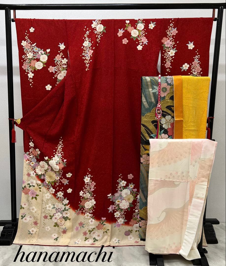 振り袖　フルセット　全通袋帯　別誂長襦袢　成人式　金彩加工　刺繍入り　739