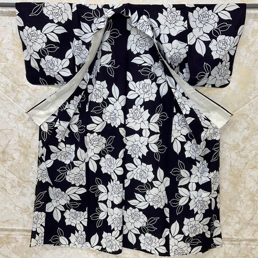 ◆未使用同然◆最高級注染本染◆浴衣◆薔薇◆木綿◆仕付◆裄67丈161.5