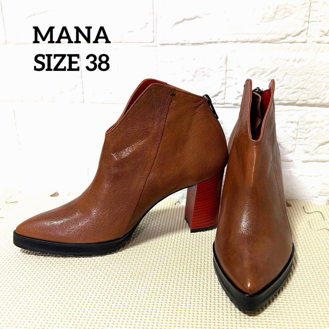 【未使用級】MANA マナ ショートブーツ チャンキーブーツ バックジップ 38
