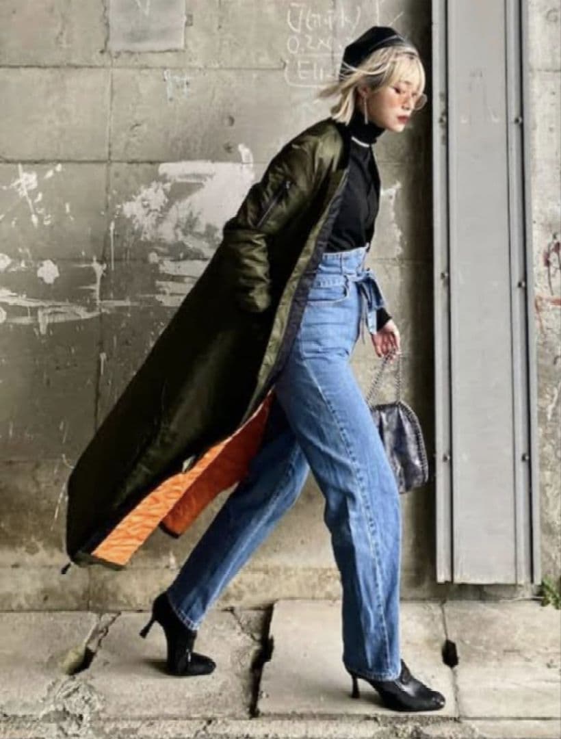 ・ミニタリーマキシロングコートカーキ ダブルジッパー ジャケット ブルゾン 中綿