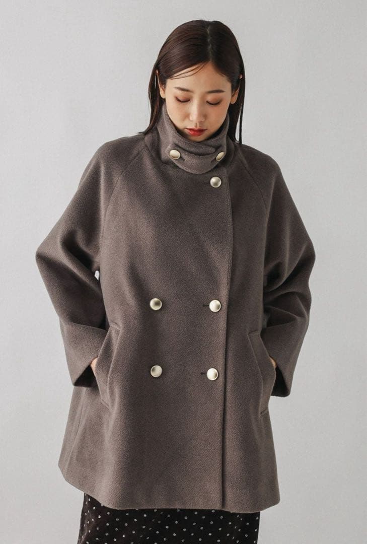 軽やかストレッチ襟2WAY ミドルコート ブラウン　グローバルワーク