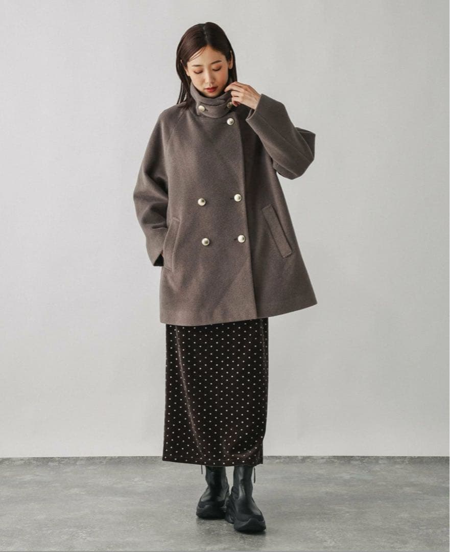 軽やかストレッチ襟2WAY ミドルコート ブラウン　グローバルワーク