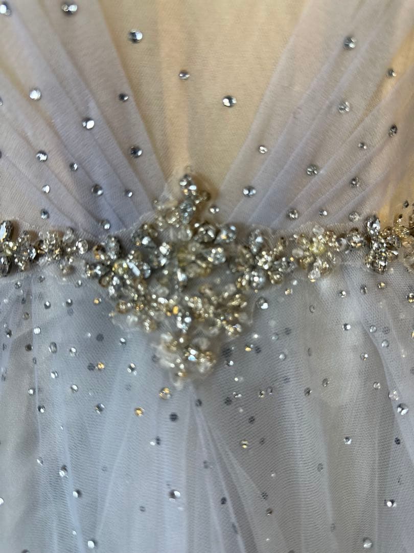 ビーズ刺繍オフショルダーライトブルーロングドレス