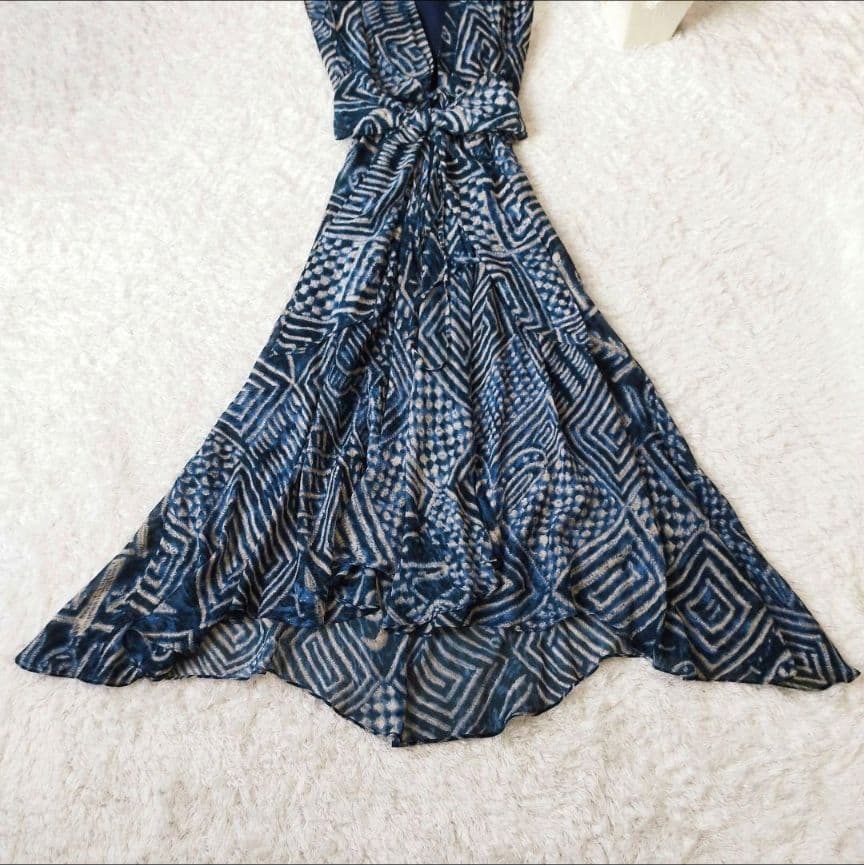 美品 ポロラルフローレン　ワンピース　マキシ丈　シルク100　リボン　総柄　M