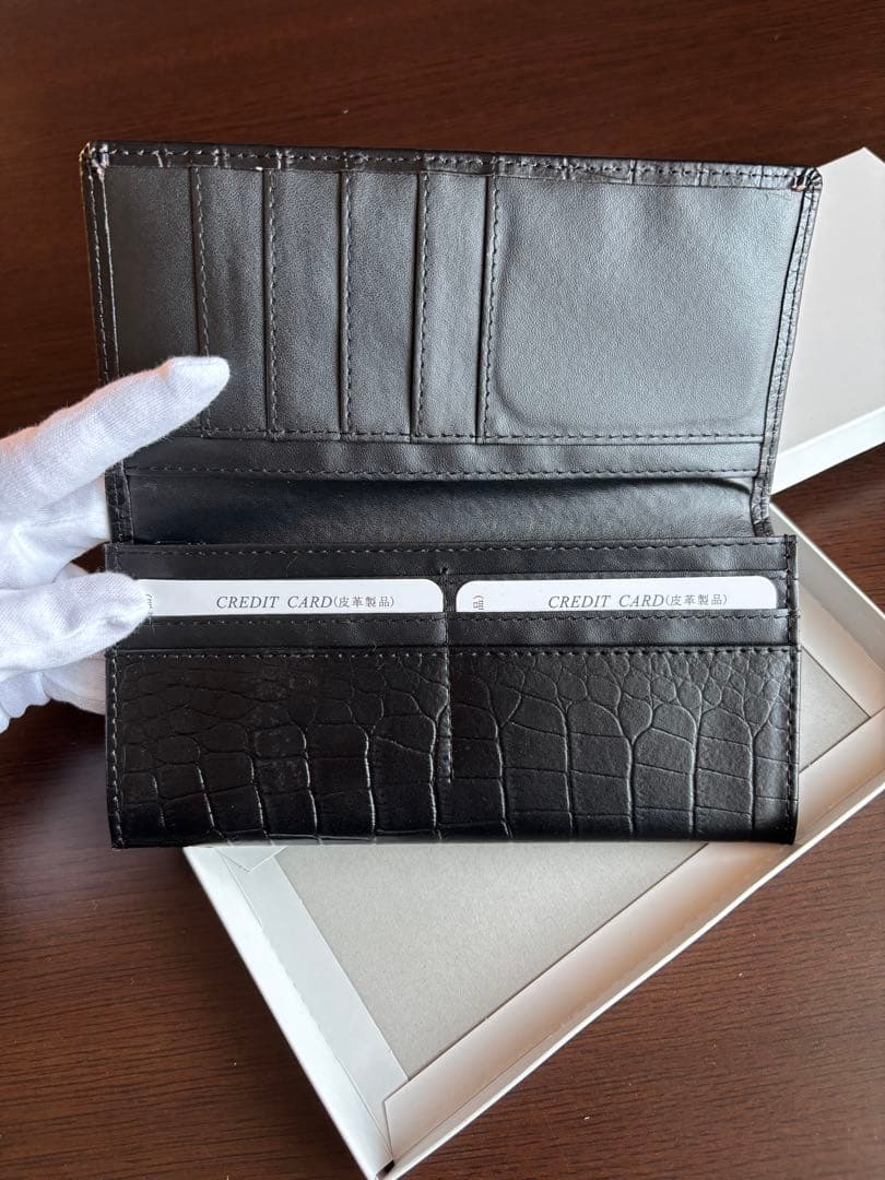 皇居菊の御紋入り 長財布 クロコ風型押し 黒