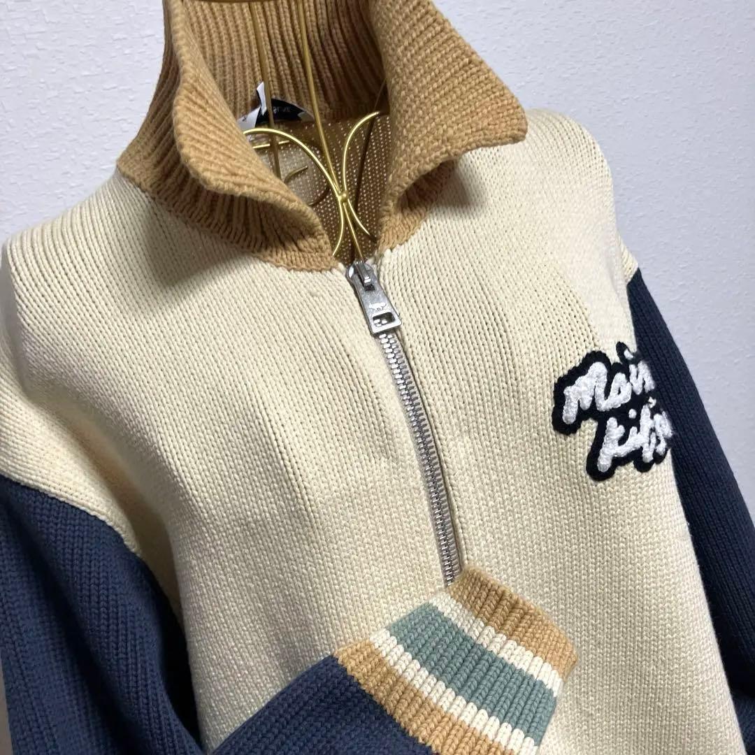 【メゾンキツネ】 綿ニットセーターブルゾンアイボリー/ネイビー✨いさお✨