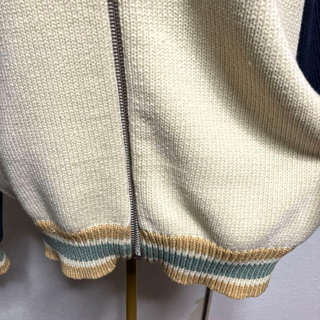 【メゾンキツネ】 綿ニットセーターブルゾンアイボリー/ネイビー✨いさお✨