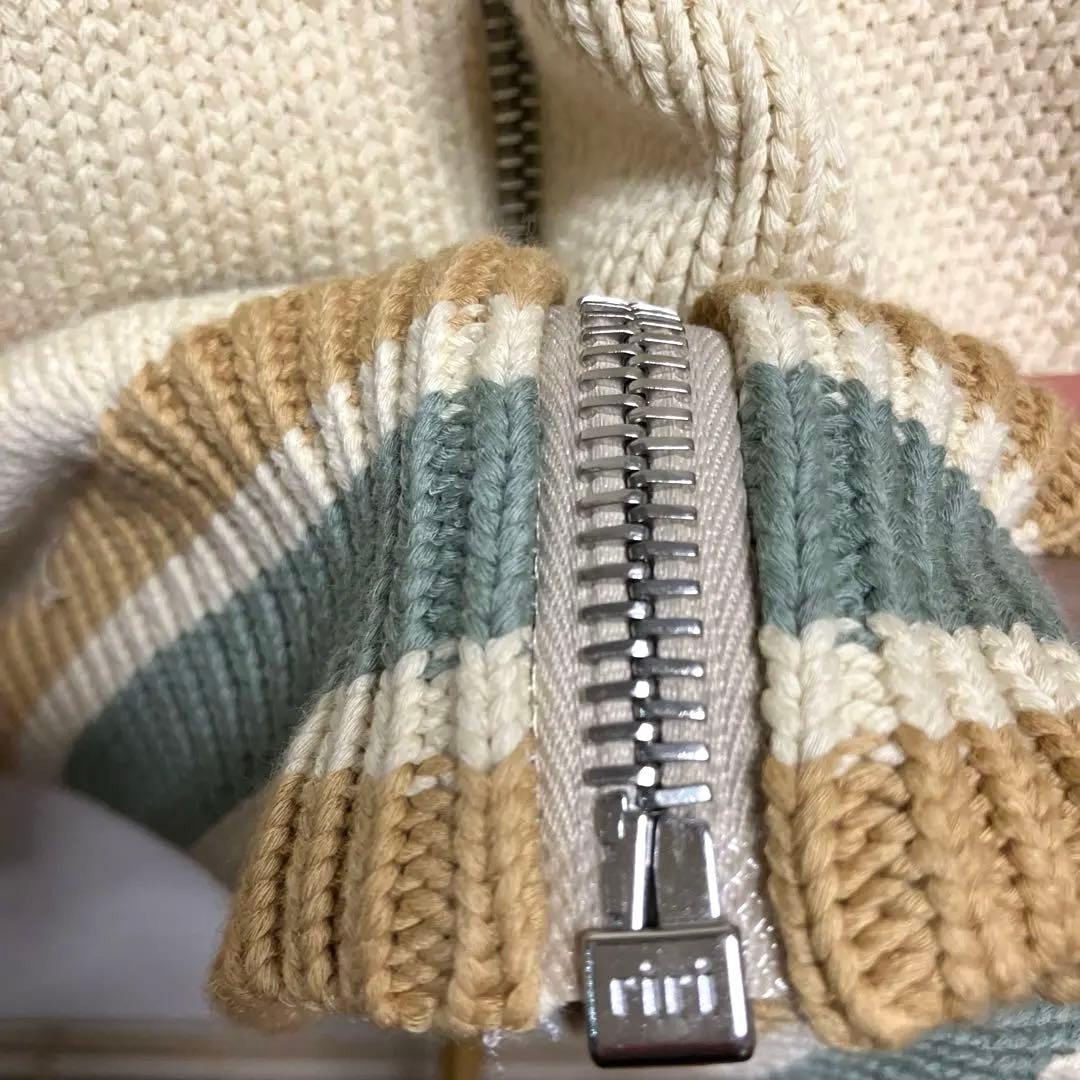 【メゾンキツネ】 綿ニットセーターブルゾンアイボリー/ネイビー✨いさお✨