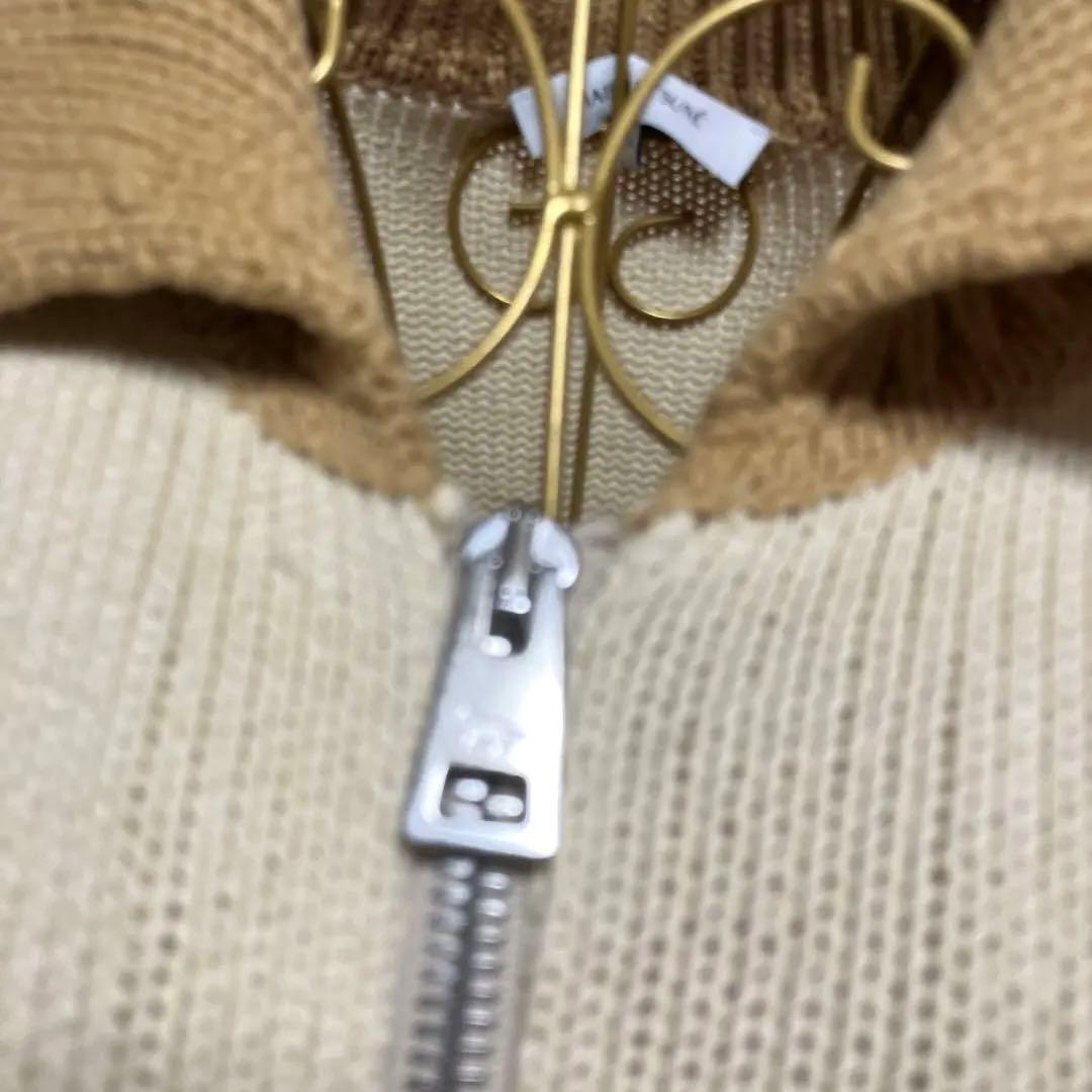 【メゾンキツネ】 綿ニットセーターブルゾンアイボリー/ネイビー✨いさお✨