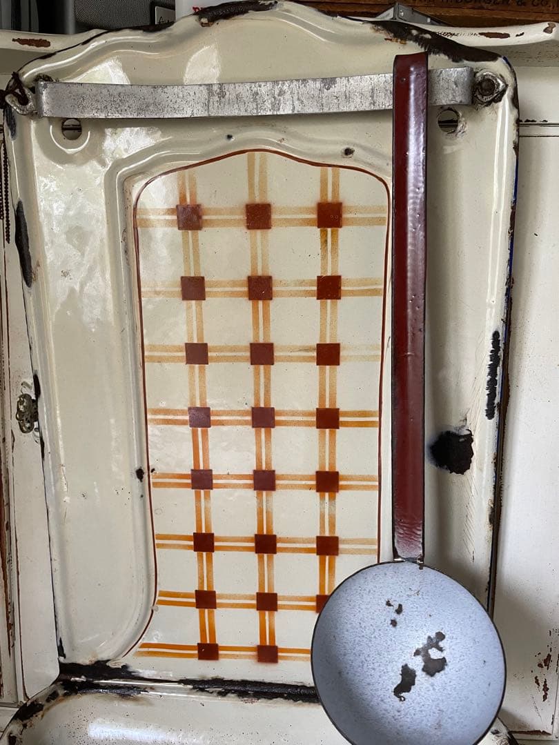 knock アンティーク　ホーロー　レードルラック　チェック柄　レードル付