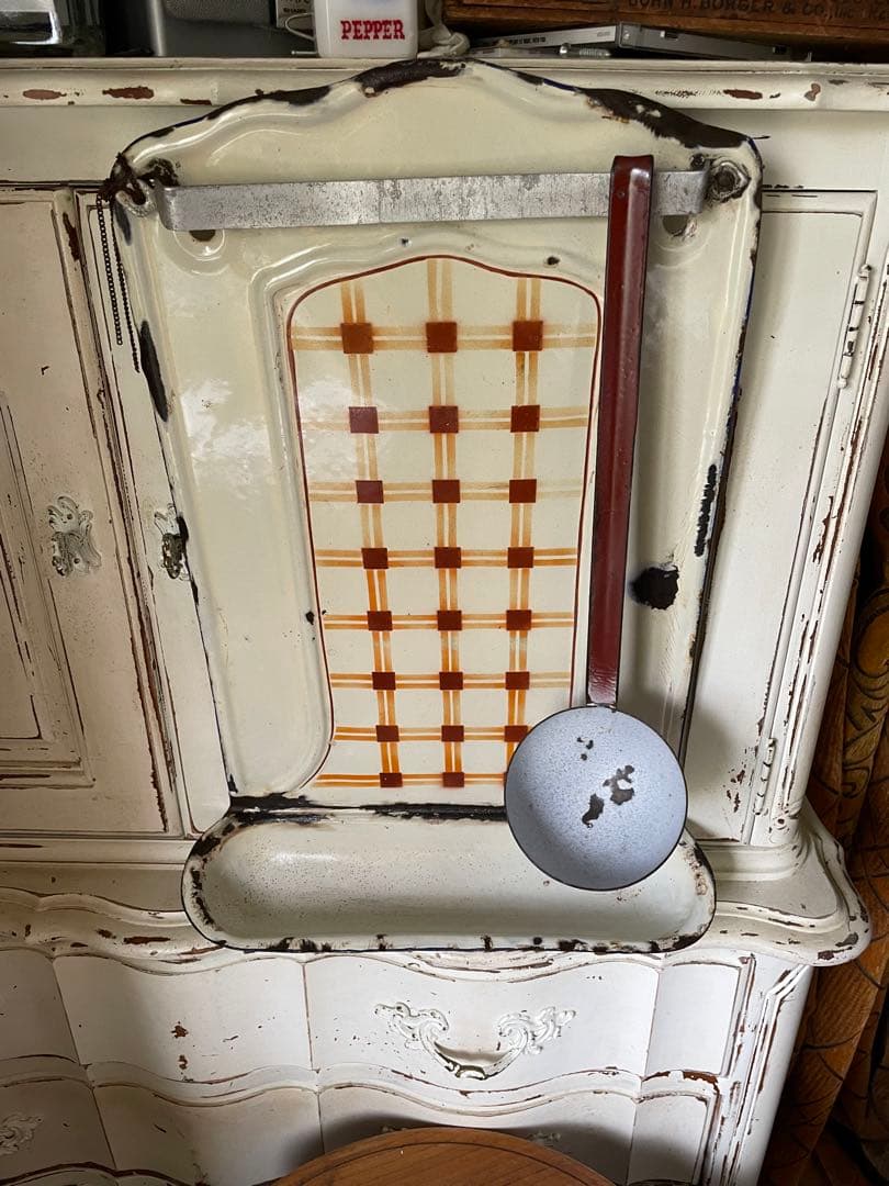 knock アンティーク　ホーロー　レードルラック　チェック柄　レードル付