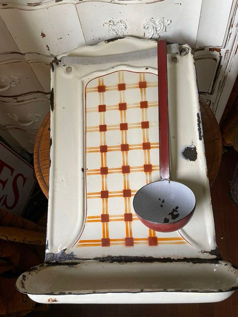 knock アンティーク　ホーロー　レードルラック　チェック柄　レードル付