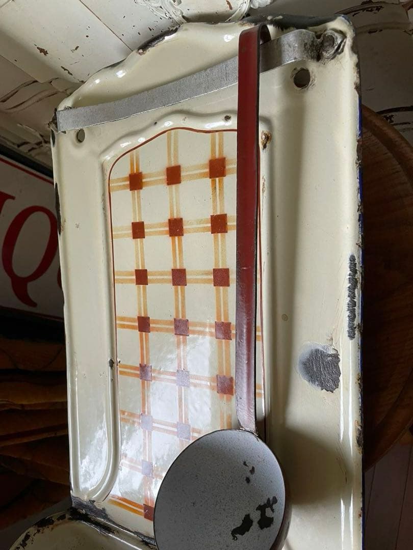 knock アンティーク　ホーロー　レードルラック　チェック柄　レードル付