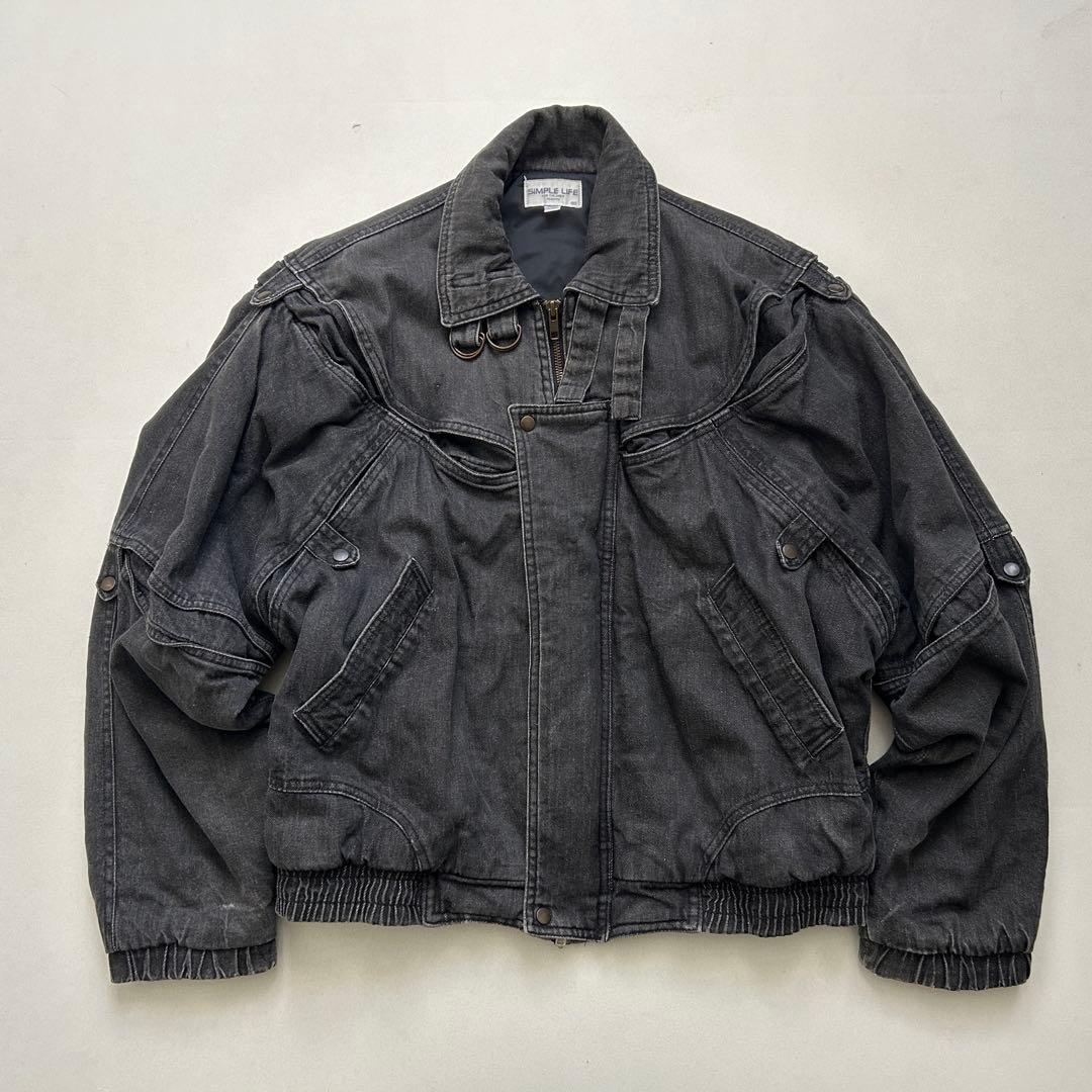 Y2K ブラック デニム ジップブルゾン ギミック 短丈 フェード 古着