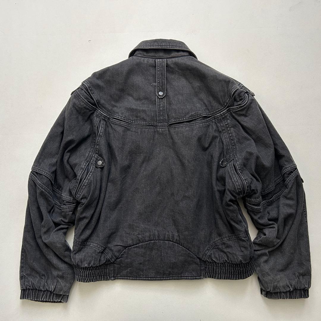 Y2K ブラック デニム ジップブルゾン ギミック 短丈 フェード 古着