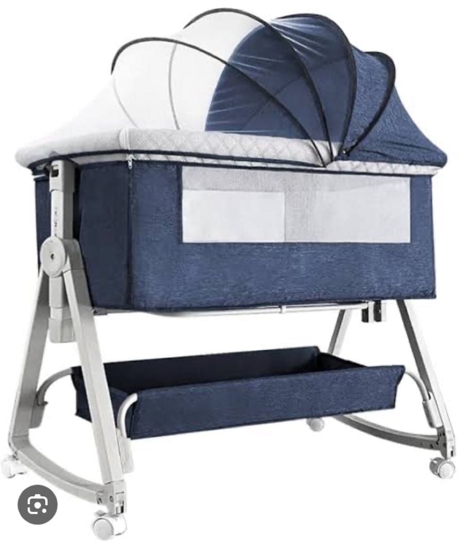 KiNO LiNPO 移動式ベビーベッド　ネイビーブルー