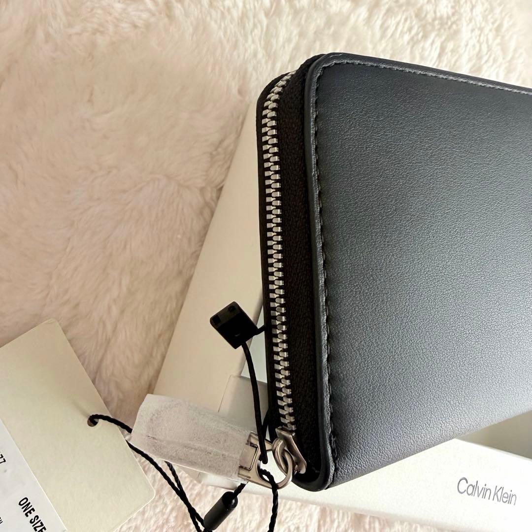 海外限定✨未使用カルバンクライン CKエンボスロゴ ラウンドジップ長財布 黒 箱