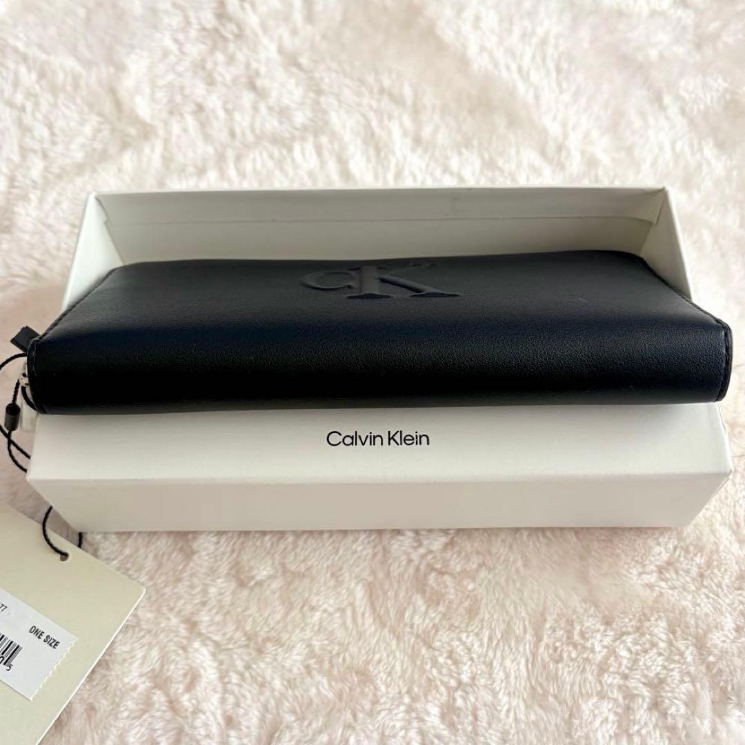 海外限定✨未使用カルバンクライン CKエンボスロゴ ラウンドジップ長財布 黒 箱