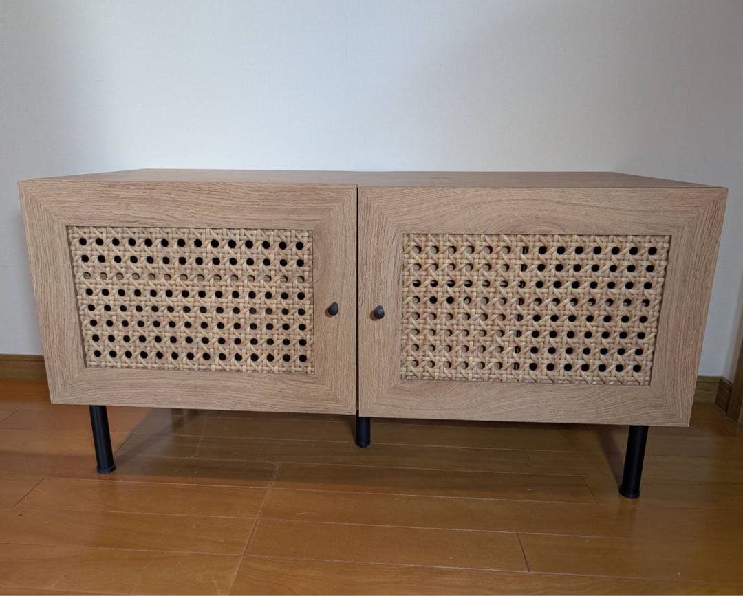 ■送料込■LOWYA ラタン ローテレビボード 2段収納 引き出し 麻 棚