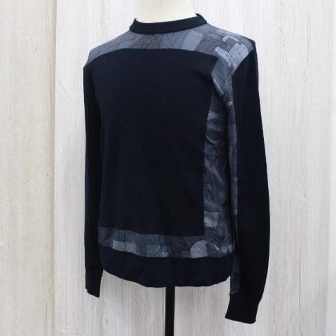 ◇美品 HERMES クルーネックニット 薄手 ネイビー S ウール＆シルク