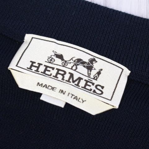 ◇美品 HERMES クルーネックニット 薄手 ネイビー S ウール＆シルク