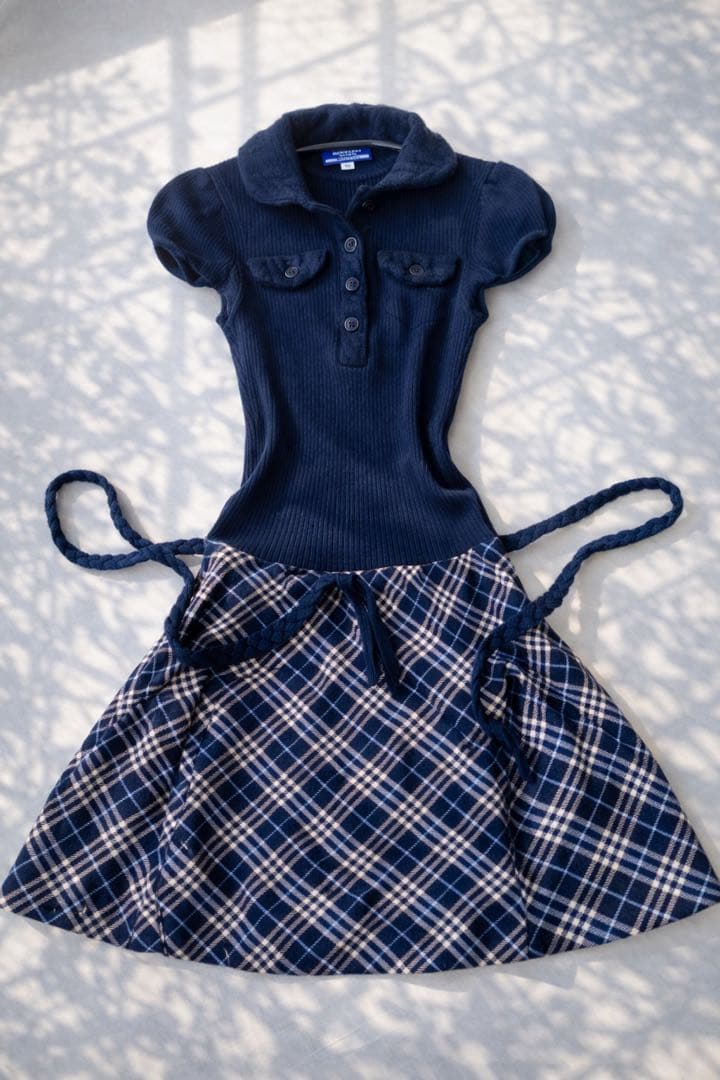 極美品 バーバリーブルーレーベル 38 ネイビードッキングワンピース