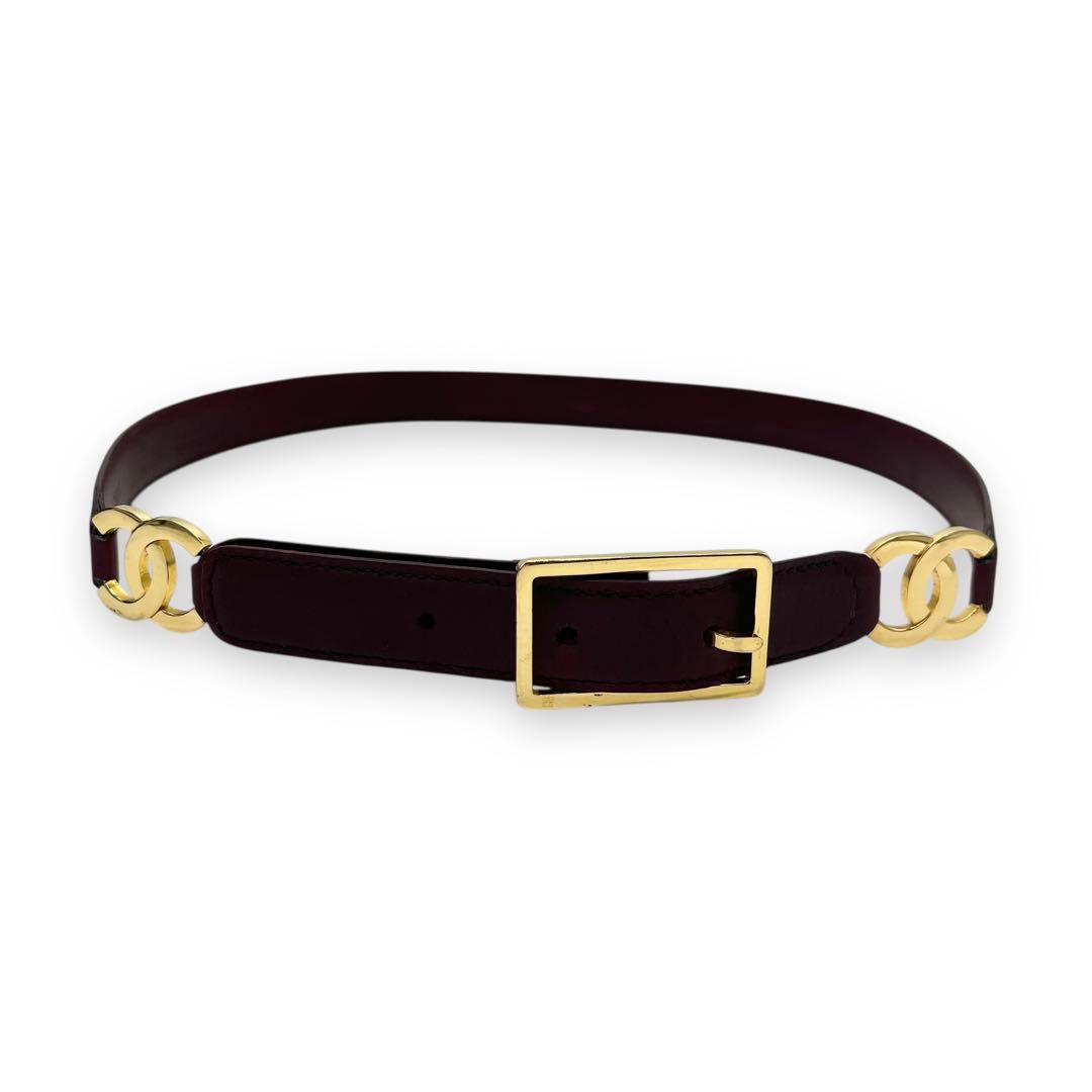 美品■シャネル　２連　ココマーク　ウエストベルト　ボルドー　ゴールド金具
