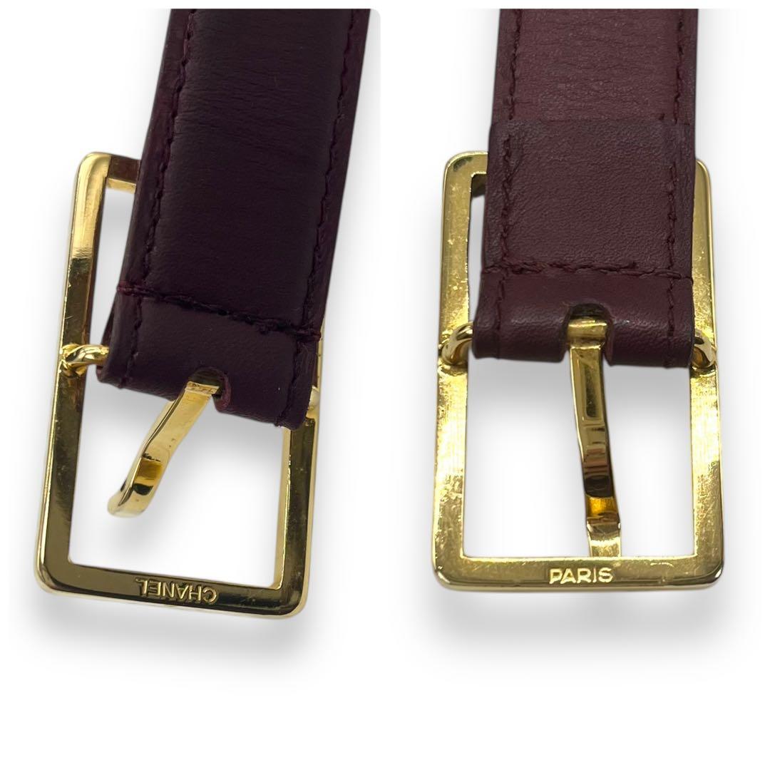 美品■シャネル　２連　ココマーク　ウエストベルト　ボルドー　ゴールド金具