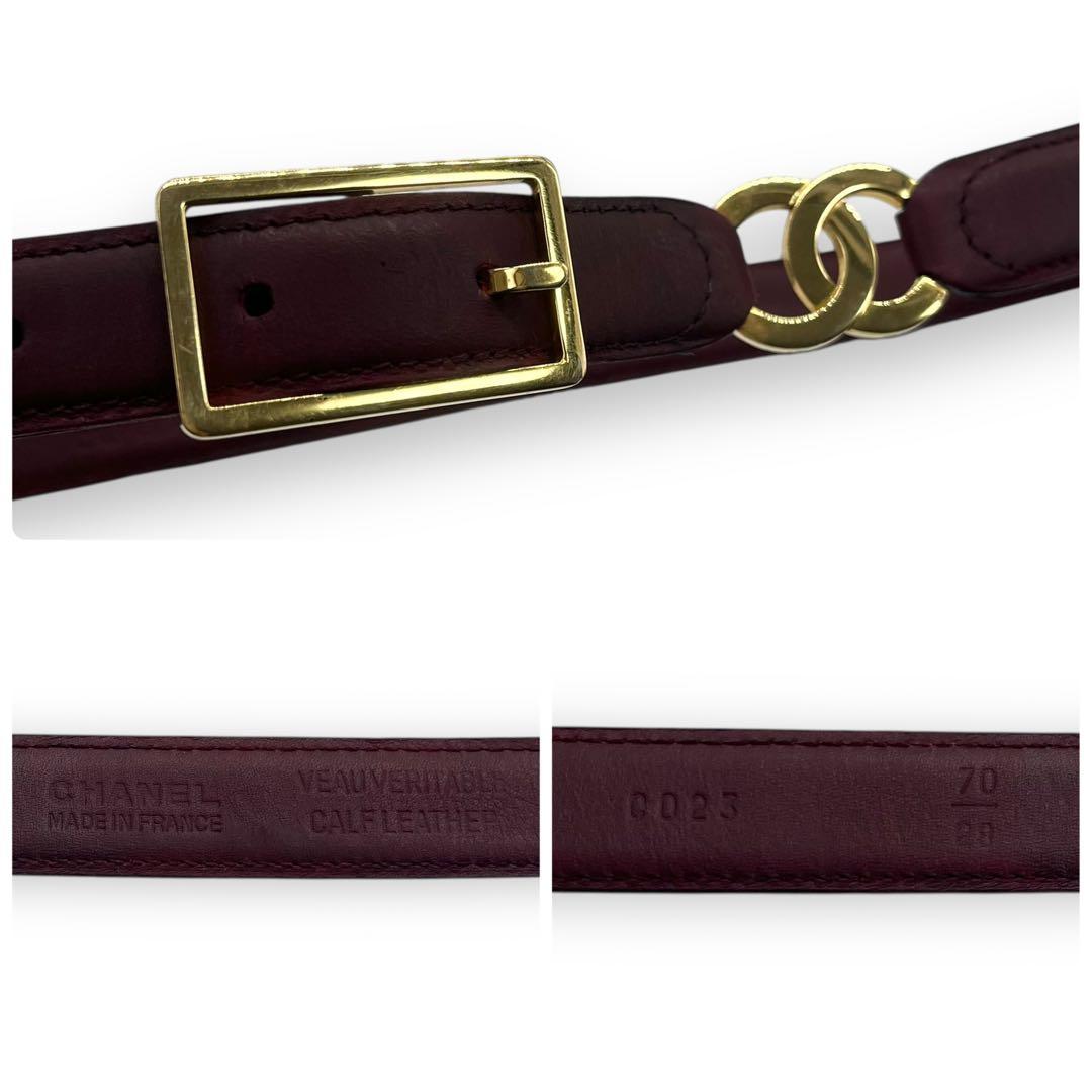 美品■シャネル　２連　ココマーク　ウエストベルト　ボルドー　ゴールド金具