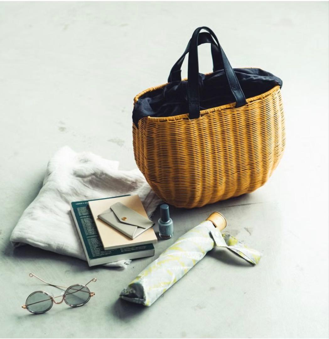 【未使用】北欧、暮らしの道具店　ころんと丸いレザーハンドルのかごバッグ