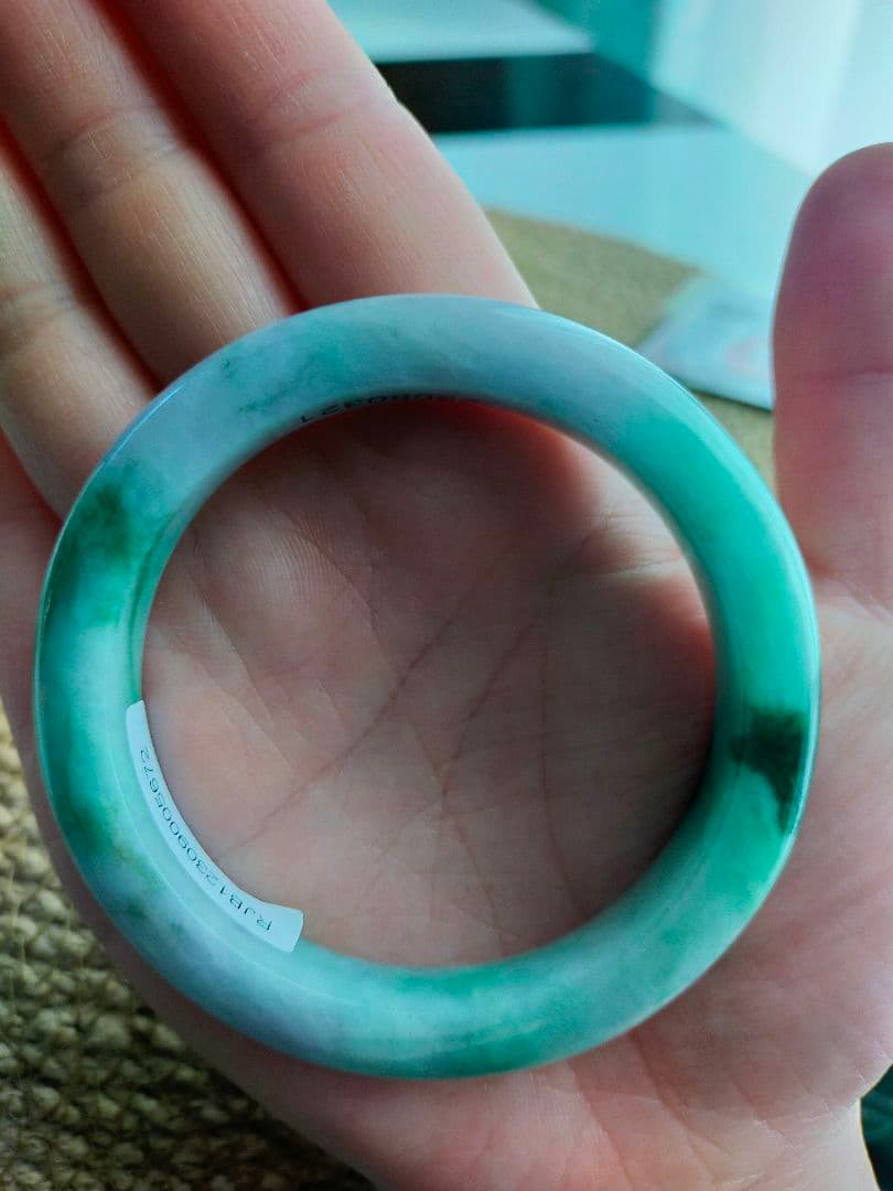 本翡翠バングル薄い緑紫色#54〜#55ジェイダイト