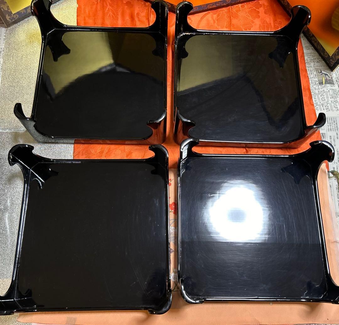 黒漆器　脚付膳　十二膳　お櫃　盆四枚　布着　木箱　明治時代　法事