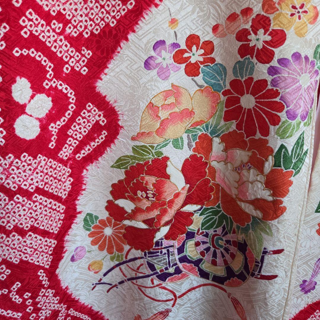 たぬ吉　　正絹　女の子お祝い着物　長襦袢付き　産着　七五三　絞り　逸品