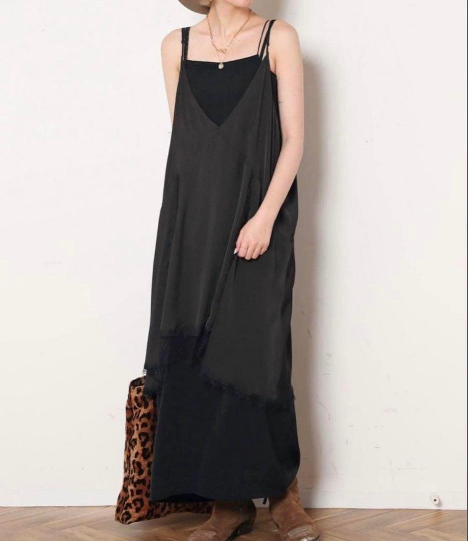 完売25SS AP STUDIO レースドッキングキャミワンピースブラック美品