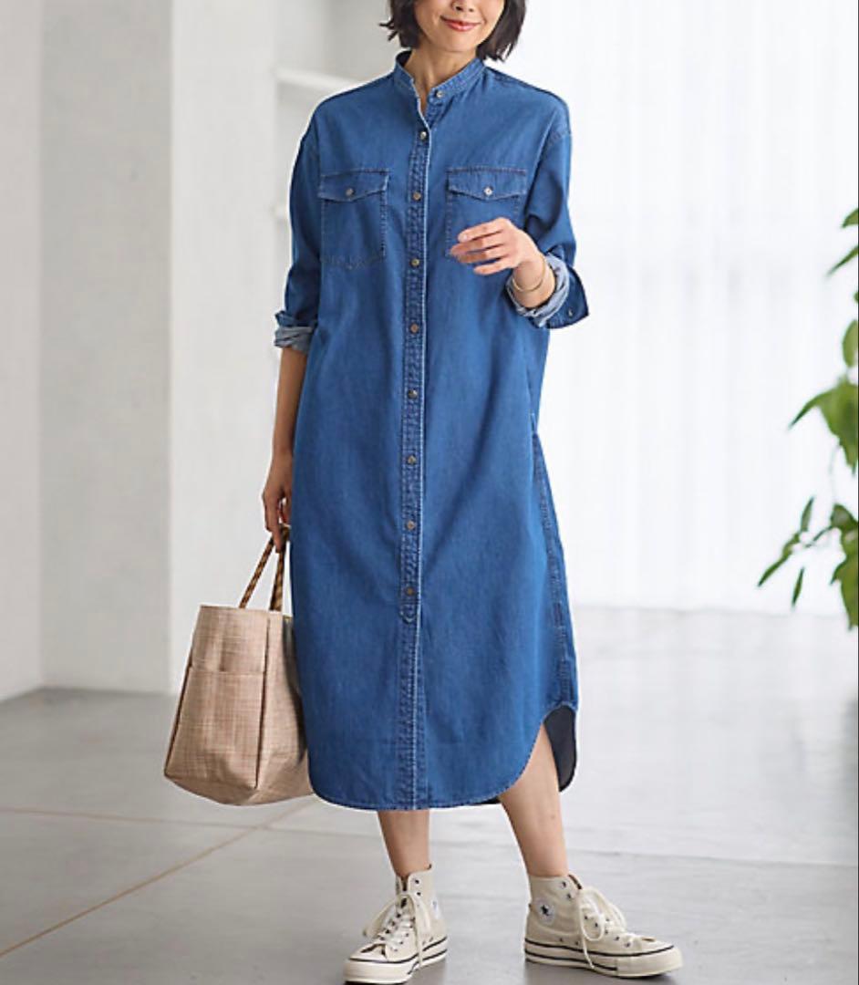 23区DENIM ライトダンガリー シャツワンピース デニム 大きいサイズ 48
