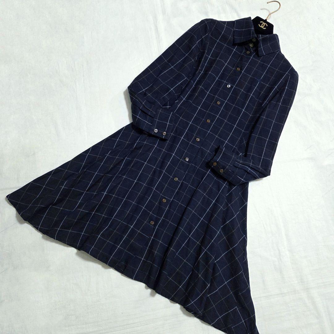 yukiさまꕤ︎︎ シャツワンピース チェック オーブ 刺繍 Aライン