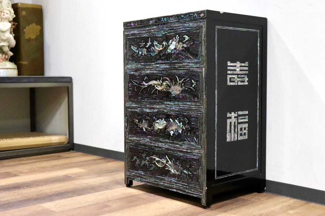 GMIK263○螺鈿細工 4段チェスト サイドチェスト 収納家具 引き出し収納